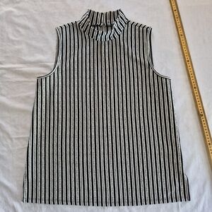 Cable And Gauge Black And White Striped Sleeveless Mock Neck Top Size L
